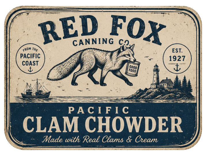 Pacific Clam Chowder label