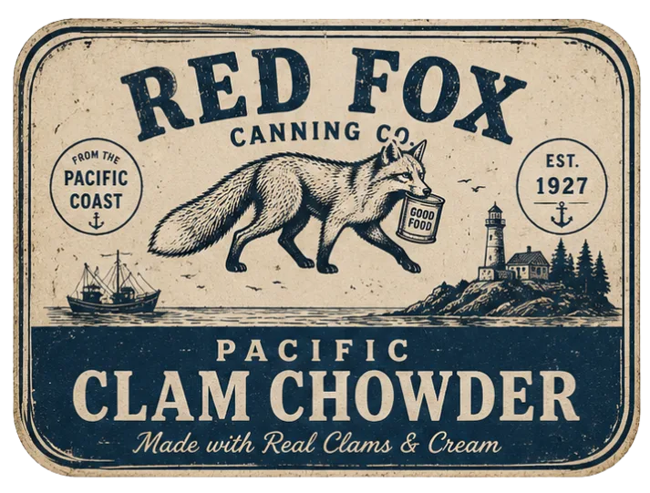 Pacific Clam Chowder label