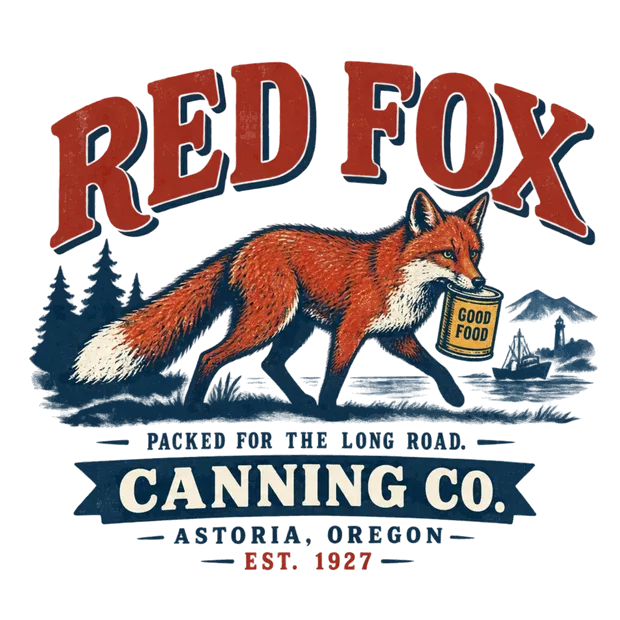 Red Fox Canning Co. — Packed for the Long Road. Astoria, Oregon, Est. 1927