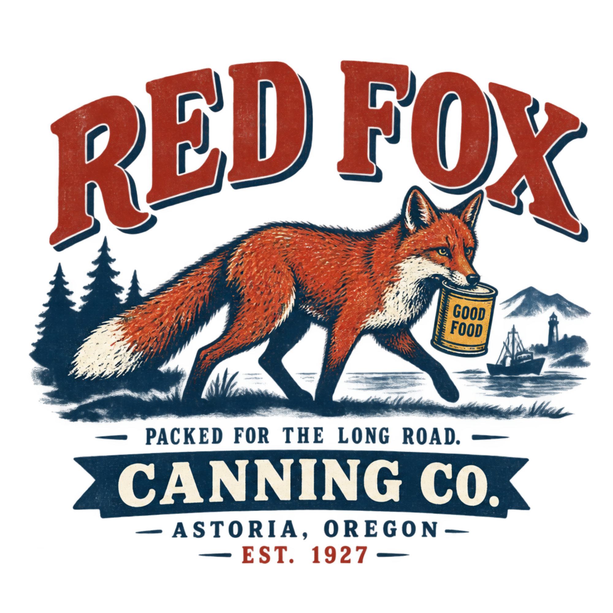 Red Fox Canning Co. — Packed for the Long Road. Astoria, Oregon, Est. 1927